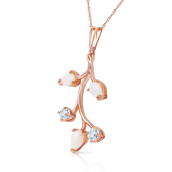 14K. SOLID GOLD NECKLACE WITH OPALS & AQUAMARINES (Rose Gold) - Picture 3 of 3